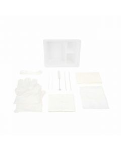 Tracheostomy Care Kit, Three Compartment Tray with Vinyl Gloves