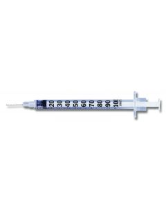 Insulin syringe  with permanently attached needle, 1 mL, 27 g x 0.625"