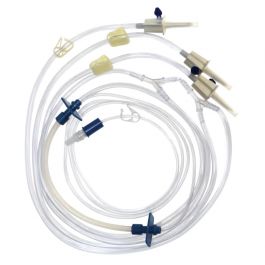 Trifurcated Pharmacy Transfer Tubing with Three Large Bore Spike Leads