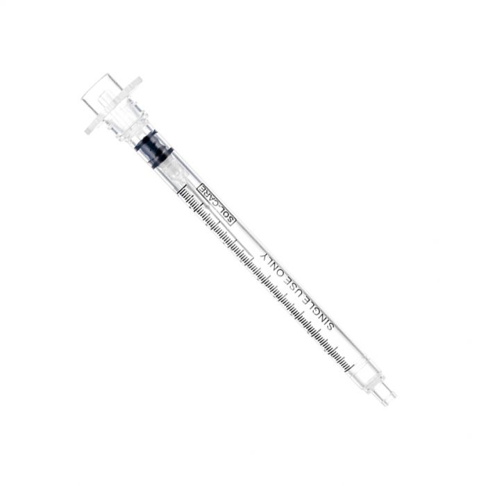 SOL-CARE 1ml TB Safety Syringe w/Fixed Needle 25G*5/8 [Pack of 100]- AHP  Medicals